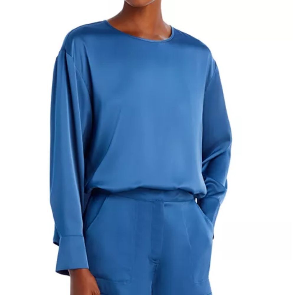 AQUA Round‎ Neck Drop Shoulder Top Smoky Blue S NWT in packaging